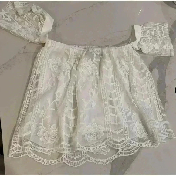 Francesca Collection Blue Rain White Lace Off Shoulder Blouse Women’s Size XS - Picture 5 of 6